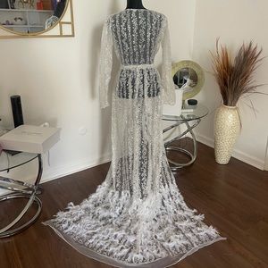 Luxury sparkling bridal robe with feathers